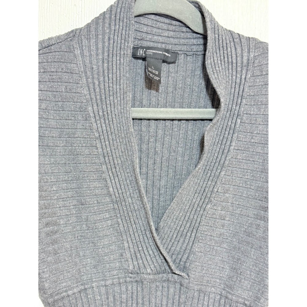 INC International Concepts Gray Ribbed Surplice V-Neck Sweater Petite Large